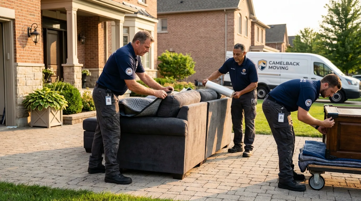 Large estate moving crew wrapping furniture in New Holstein, WI