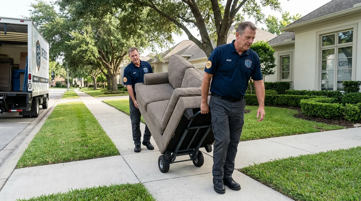 Local residential moving crew loading furniture in New Holstein, WI